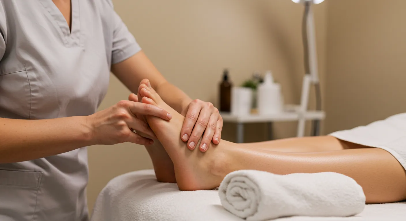Reflexoterapia podal com pressão nos pontos reflexos dos pés para alívio e equilíbrio